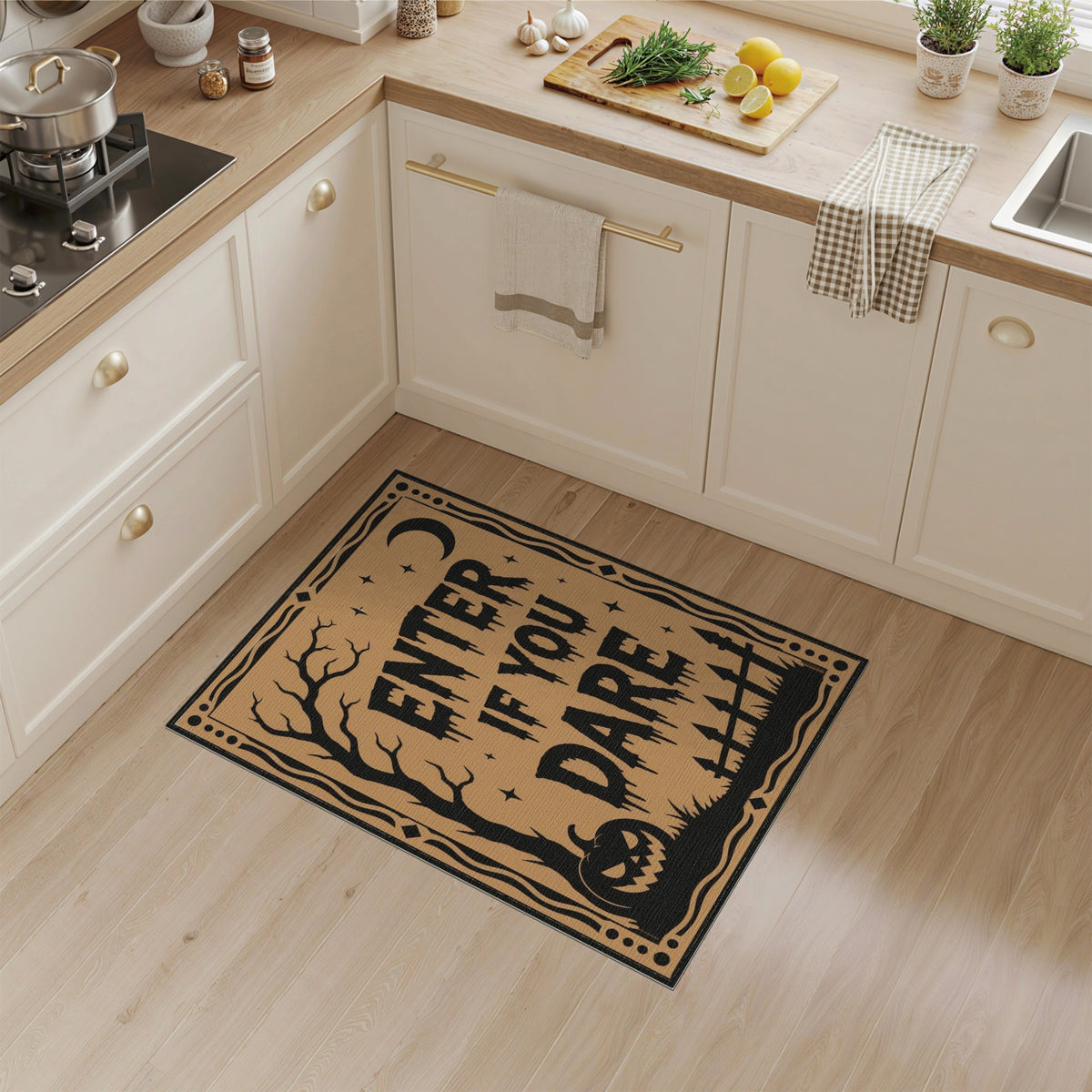 Brown and Tan Enter If You Dare Halloween Area Rug