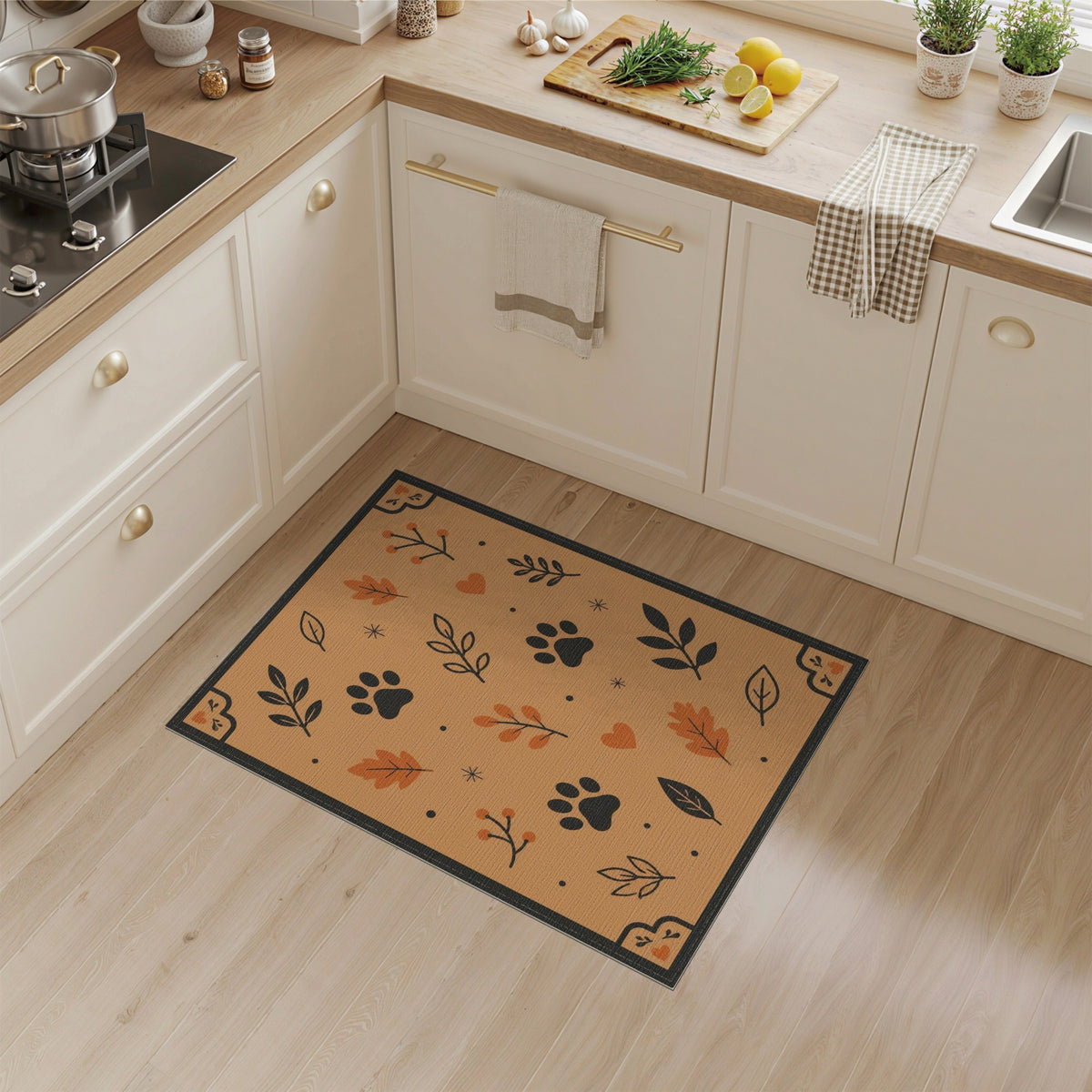 Rustic Paw Print Leaf Area Rug