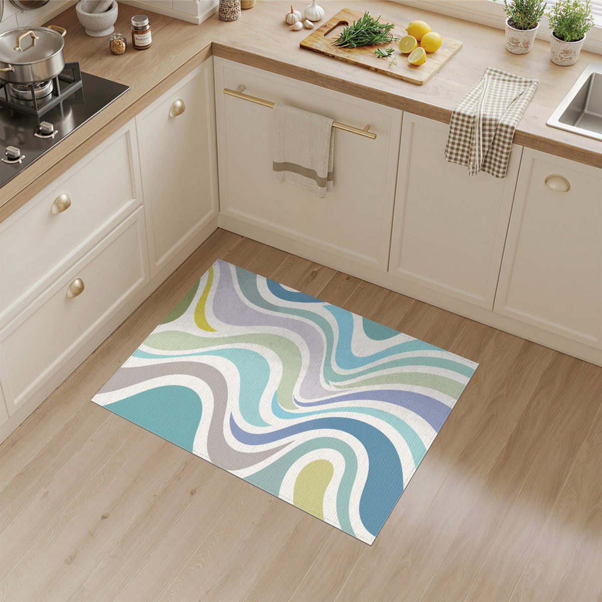 Abstract Area Wavy Blue Teal Wavy Abstract Area Rug