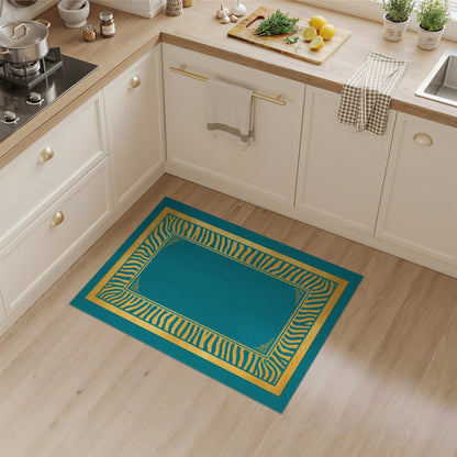 Teal Gold Zebra Border Area Rug