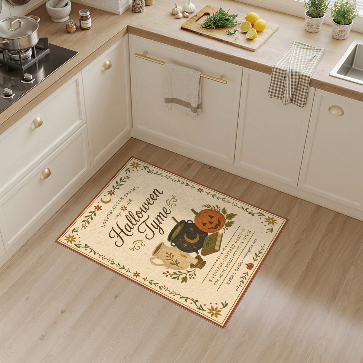 Beige and Neutral Halloween Tyme Vintage Area Rug