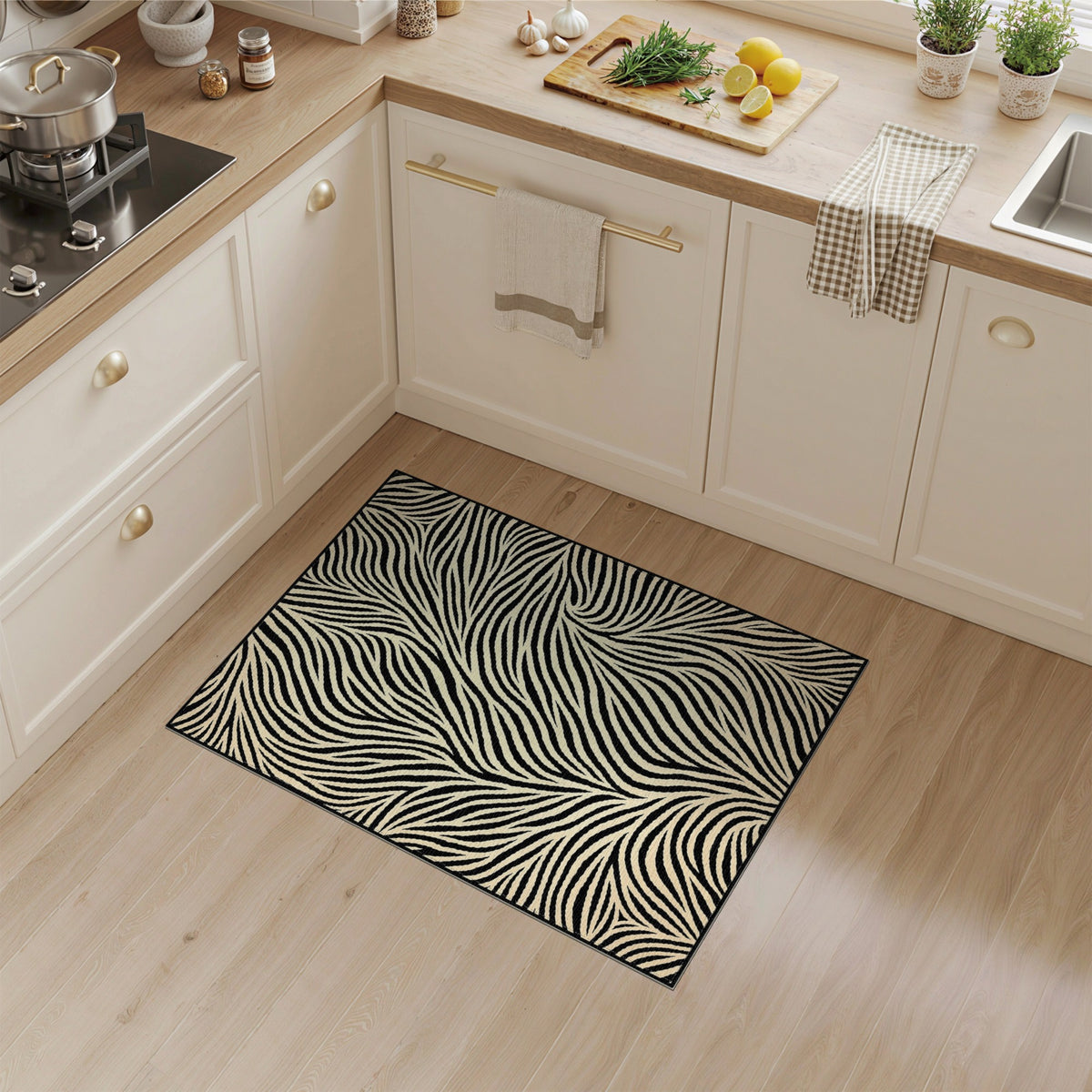 Black White Swirl Zebra Area Rug