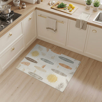 Coastal Surfboard Beige Washable Area Rug