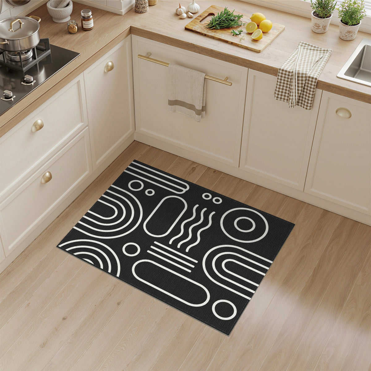 Bold Black White Geometric Area Rug