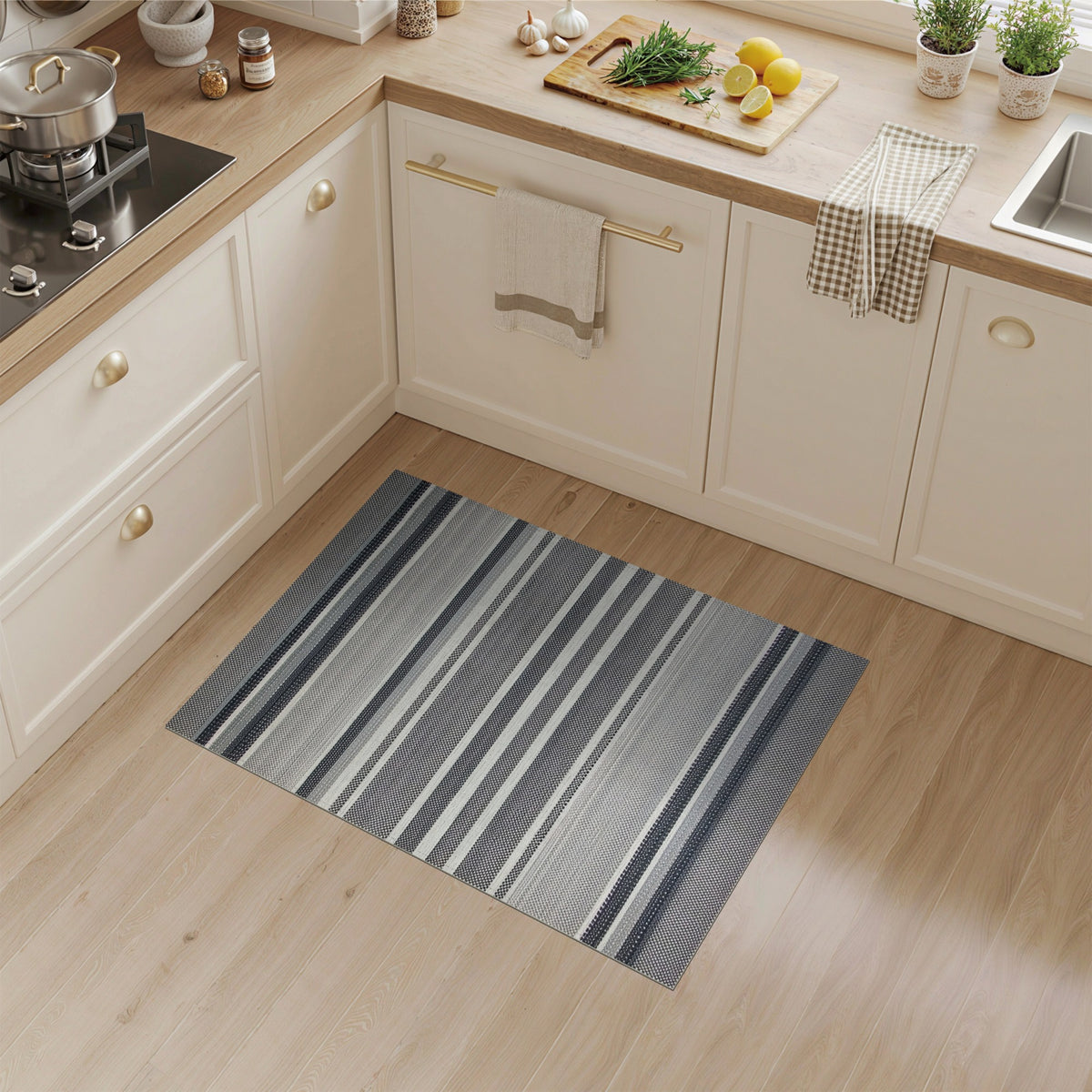 Black White Striped Geometric Area Rug