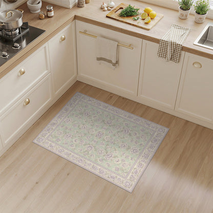 Purple Floral Vintage Washable Purple Area Rug