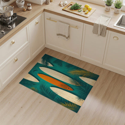 Blue and Teal Coastal Surfboard Teal Area Rug