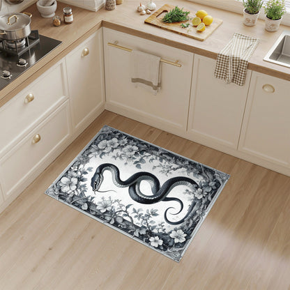 Black Serpent Floral Vintage Rug