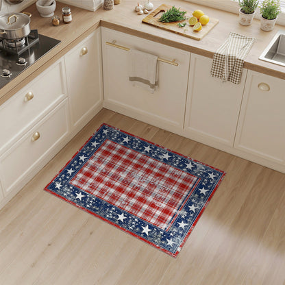 Distressed Patriotic Plaid Area Rug