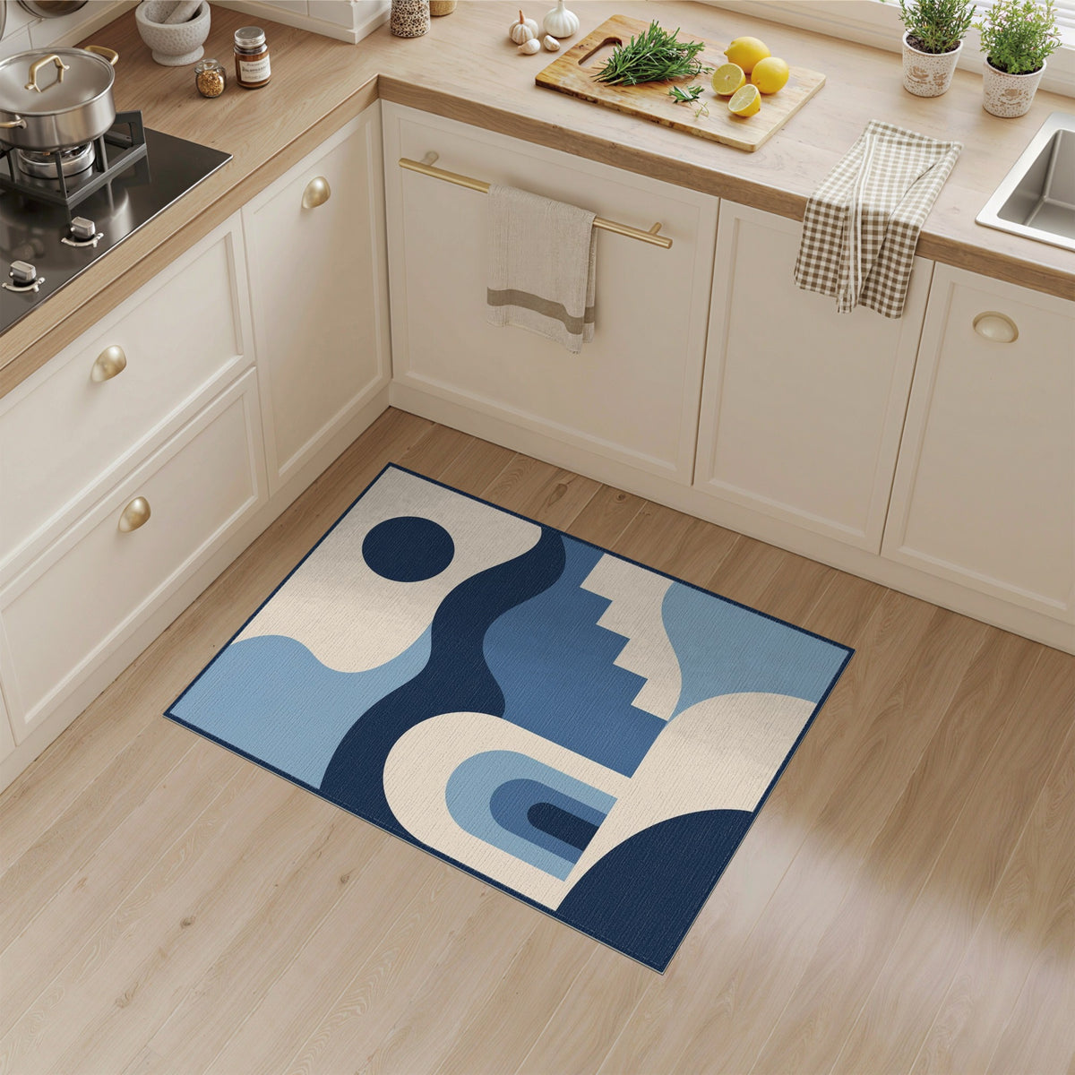 Geometric Modern Blue and Teal Blue Geometric Arch Area Rug
