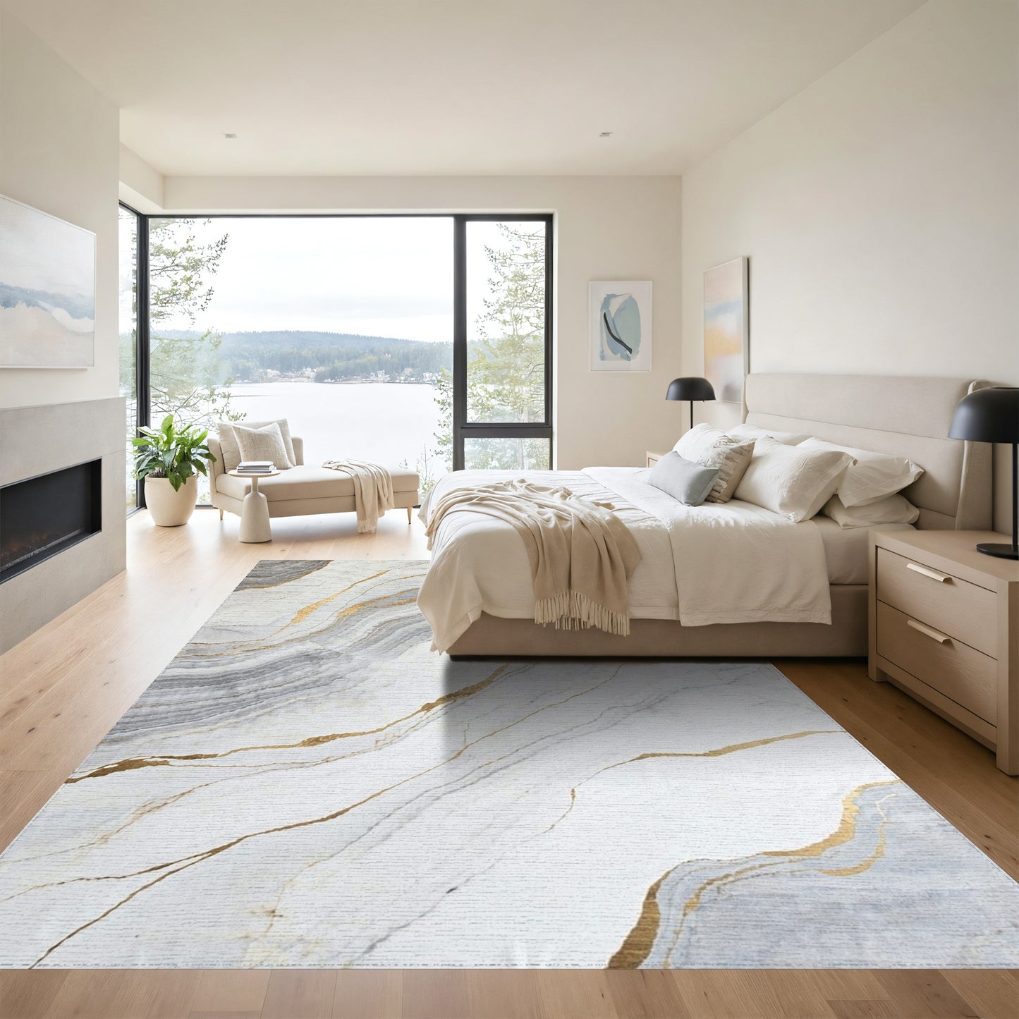 Gray Gold Veined Marble Rug