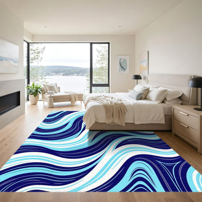 Navy Teal Fluid Wave Rug