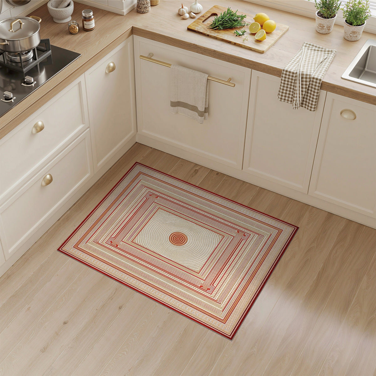 Red Geometric Concentric Circle Area Rug