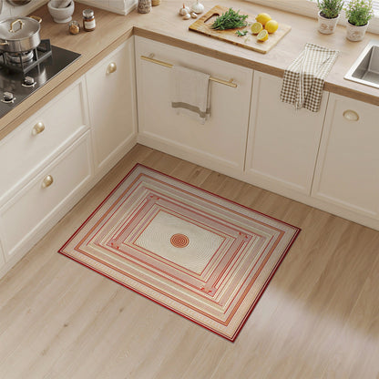 Red Geometric Concentric Circle Area Rug