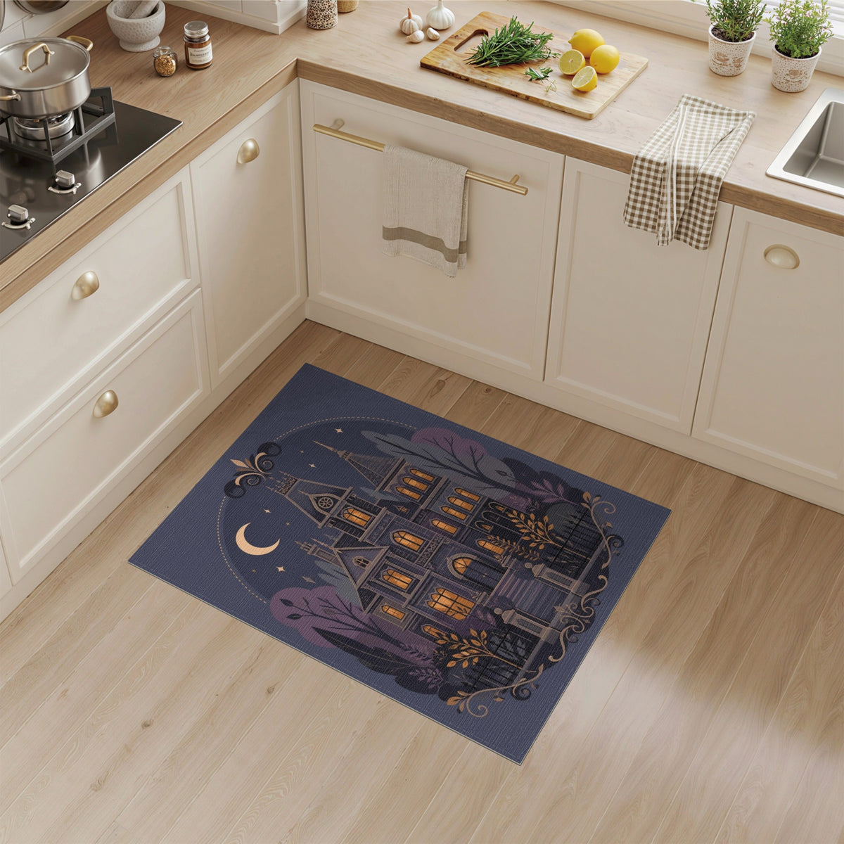 Moonlit Gothic Mansion Purple Area Rug