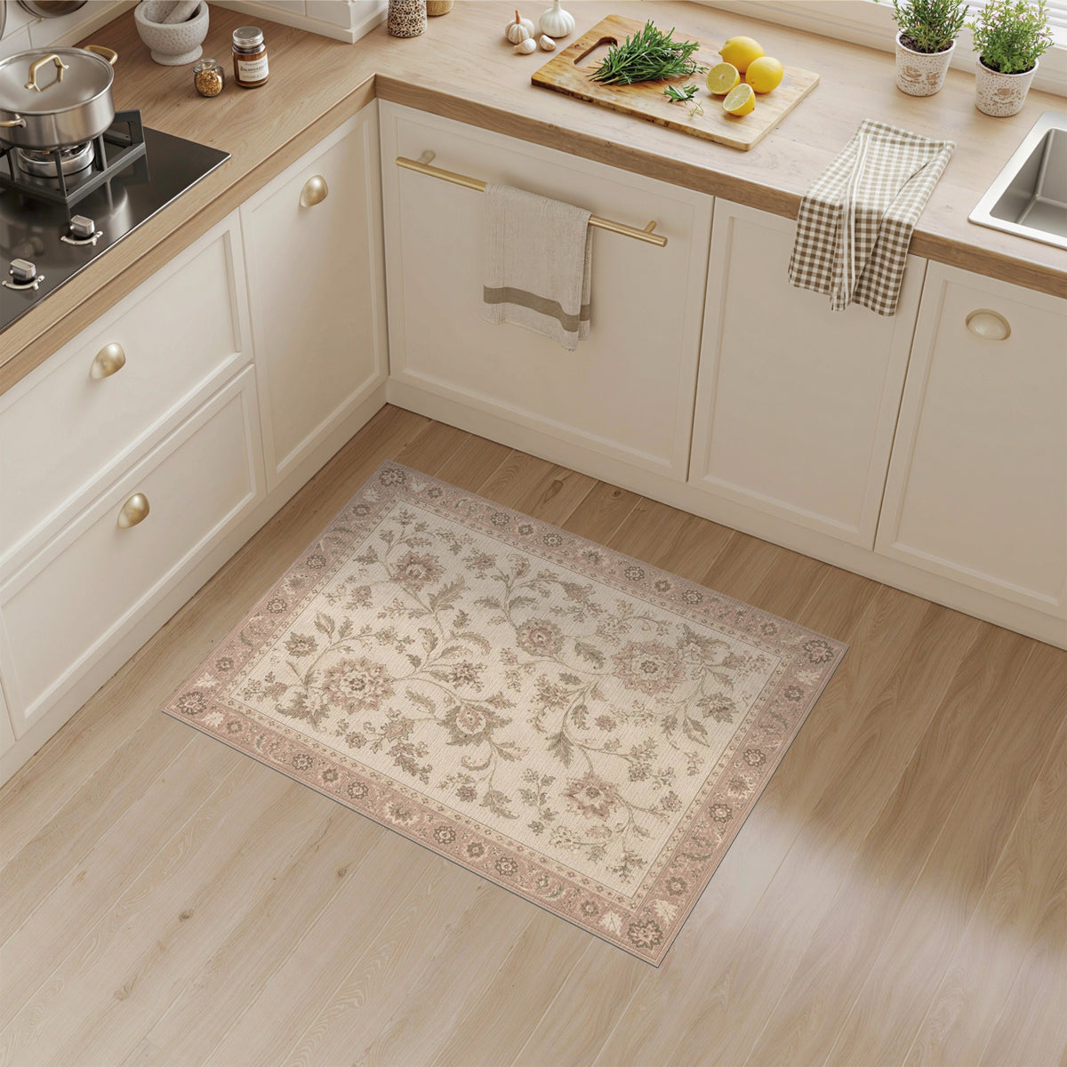 Beige Floral Vintage Area Rug