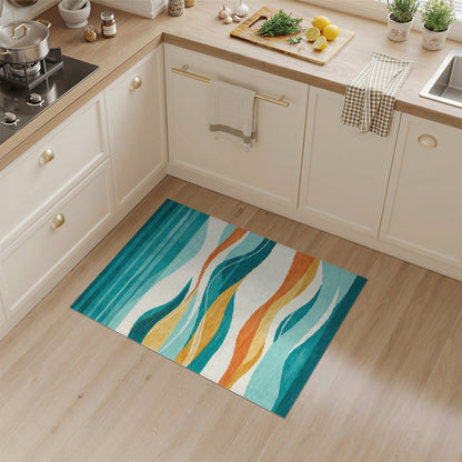 Teal Wave Abstract Area Rug