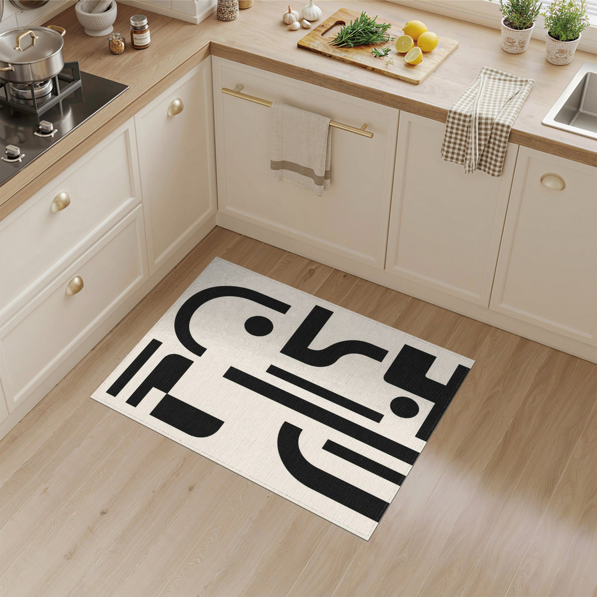 Bold Black White Geometric Area Rug