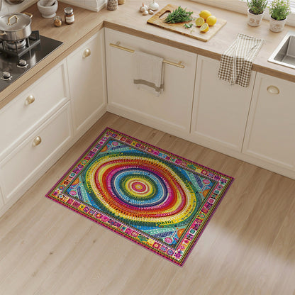 Multi-color and Patterns Vibrant Multi-Color Tribal Circle Area Rug