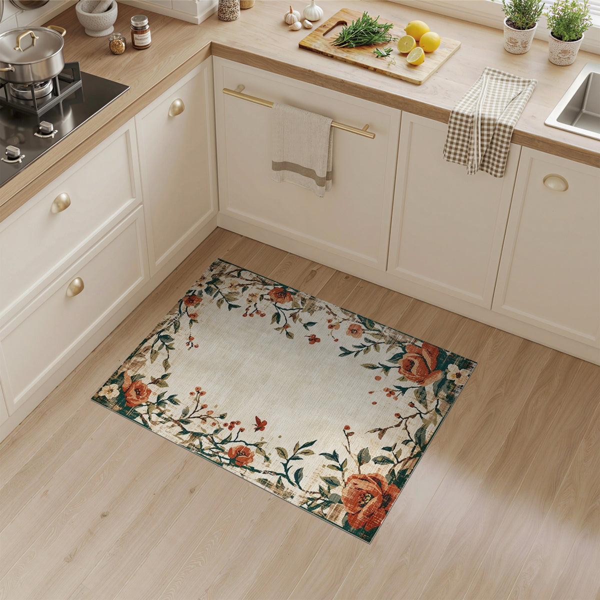 Vintage Floral Beige Area Rug