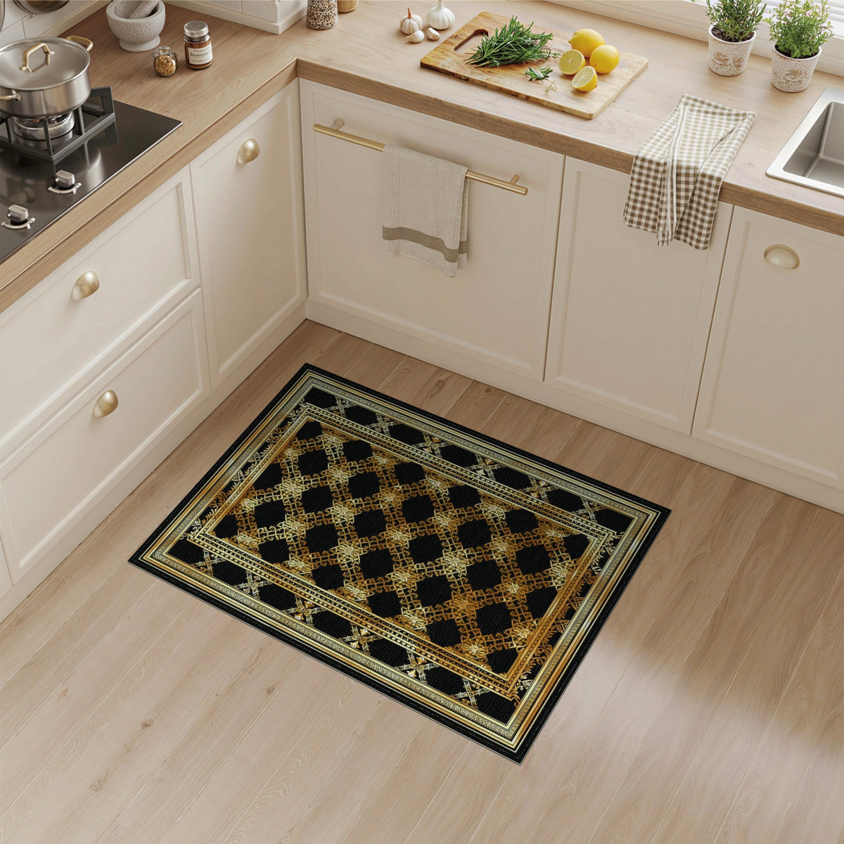 Gold and Silver Black and Gold Ornate Persian Area Rug
