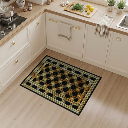 Gold and Silver Black and Gold Ornate Persian Area Rug