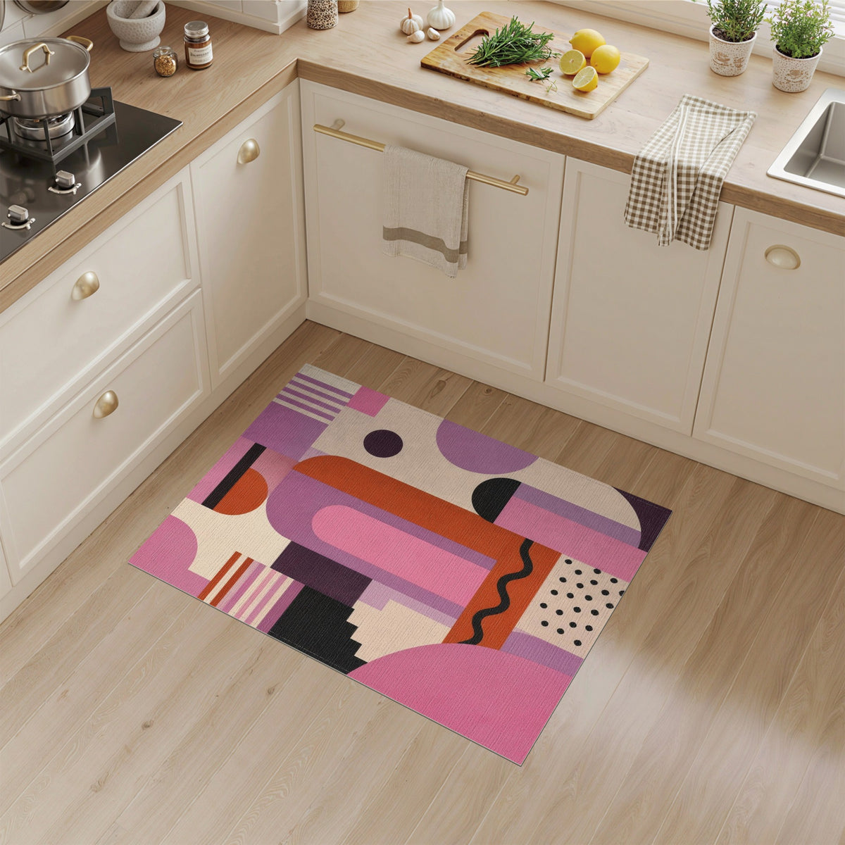 Vibrant Geometric Arch Area Rug in Pink Purple