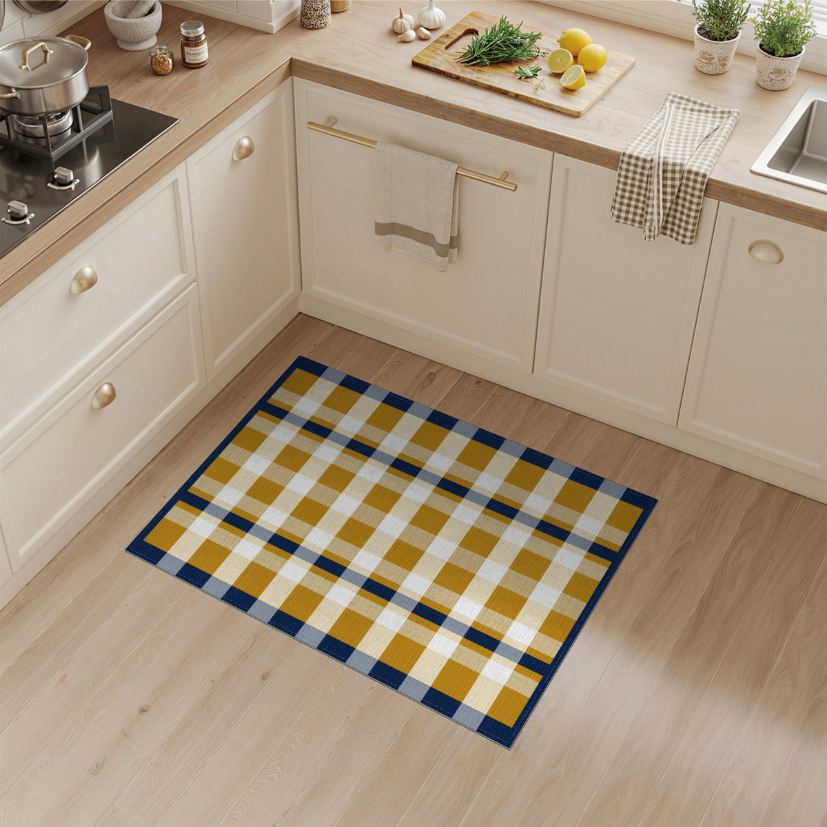 Navy Mustard Checkered Area Rug