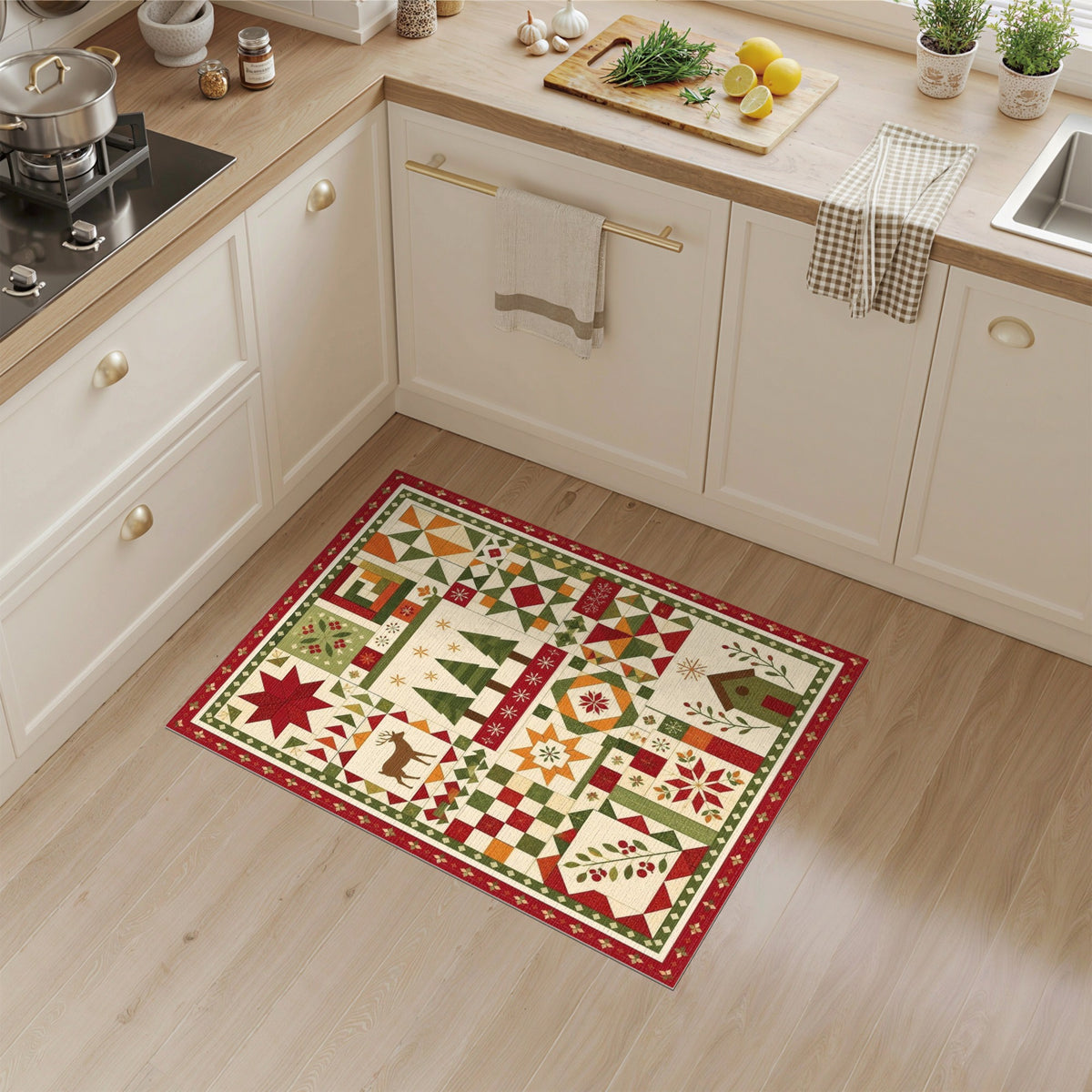 Christmas Patchwork Deer Area Rug