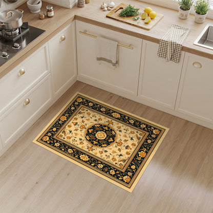 Black and Gold Persian Floral Medallion Rug
