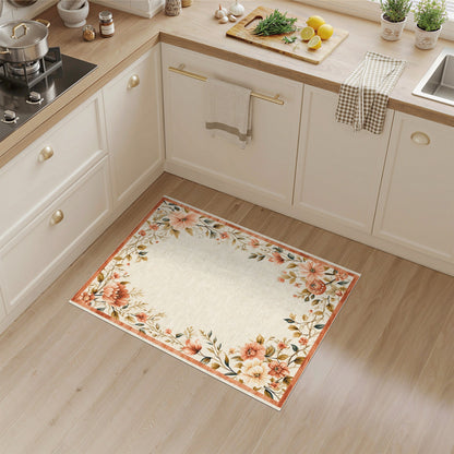 Beige and Neutral Vintage Peach Floral Beige Area Rug