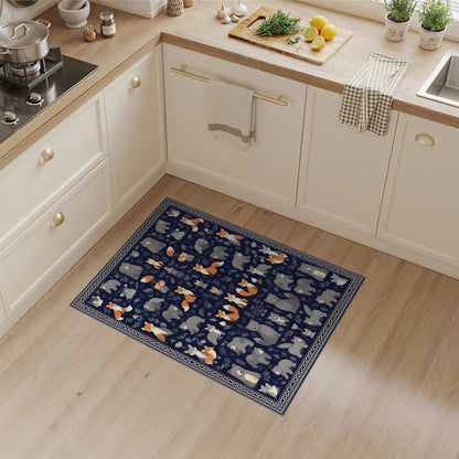 Navy Blue Woodland Animals Kids Area Rug