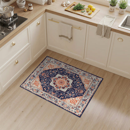 Navy Blue Floral Persian Area Rug