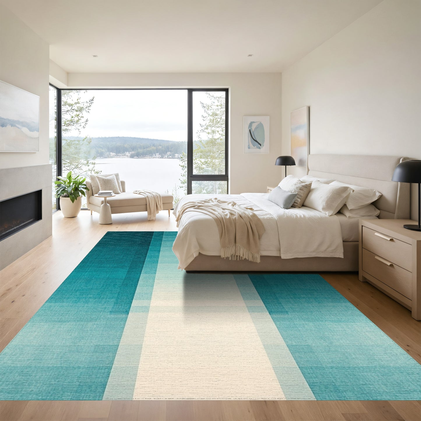 Teal Vertical Ombre Stripes Rug