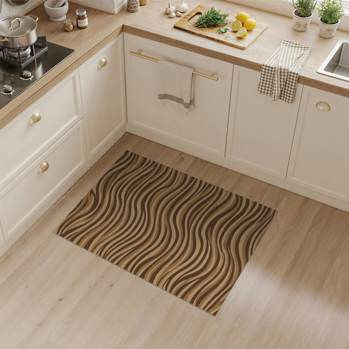 Brown Wavy Stripe Area Rug
