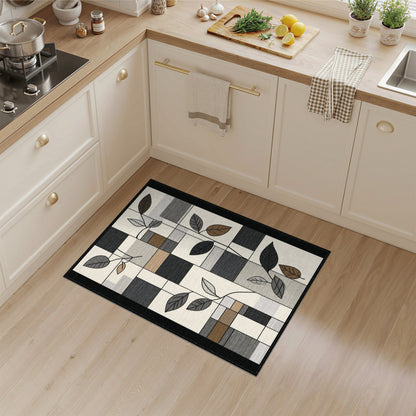 Grey Geometric Leaf Area Rug