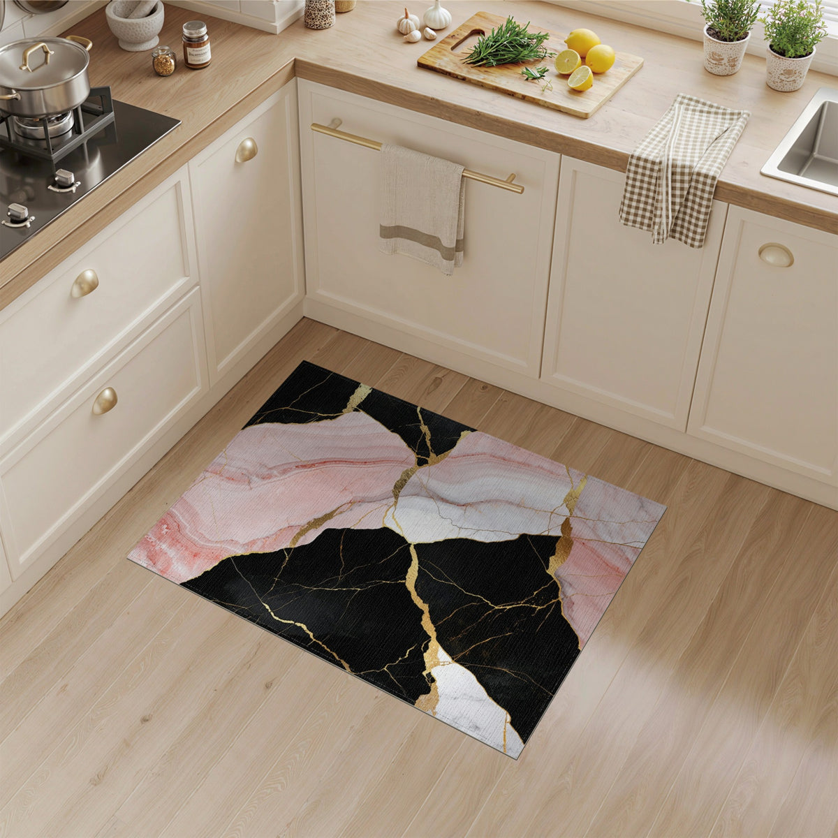 Pink Marble Gold Abstract Pink Area Rug