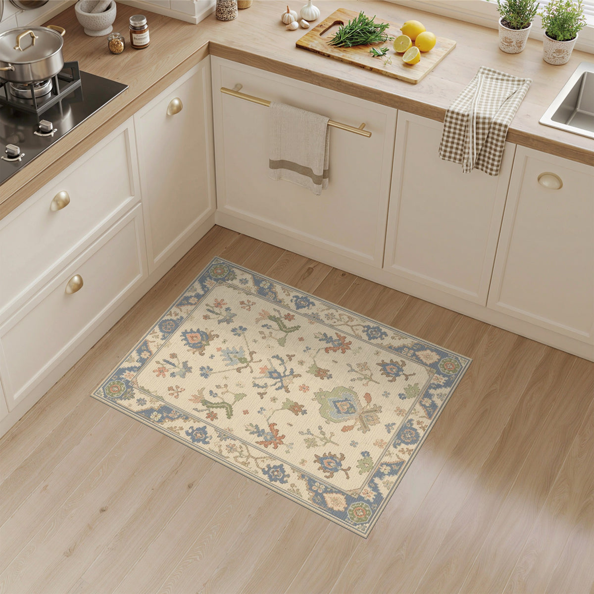 Beige Persian Floral Medallion Rug