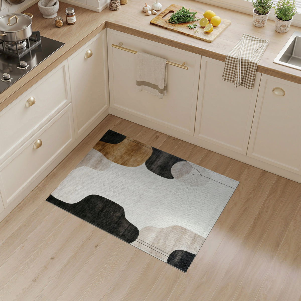 Abstract Organic Shapes Area Rug in Brown Tan