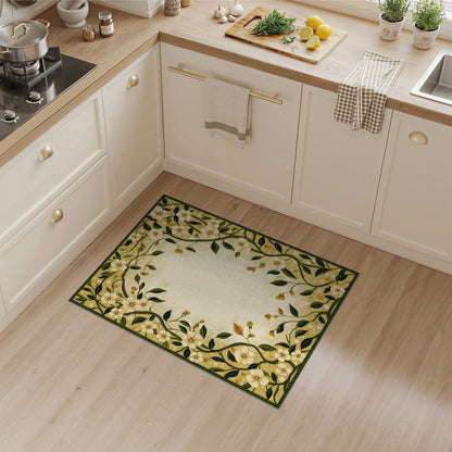 Yellow Floral Vine Border Area Rug