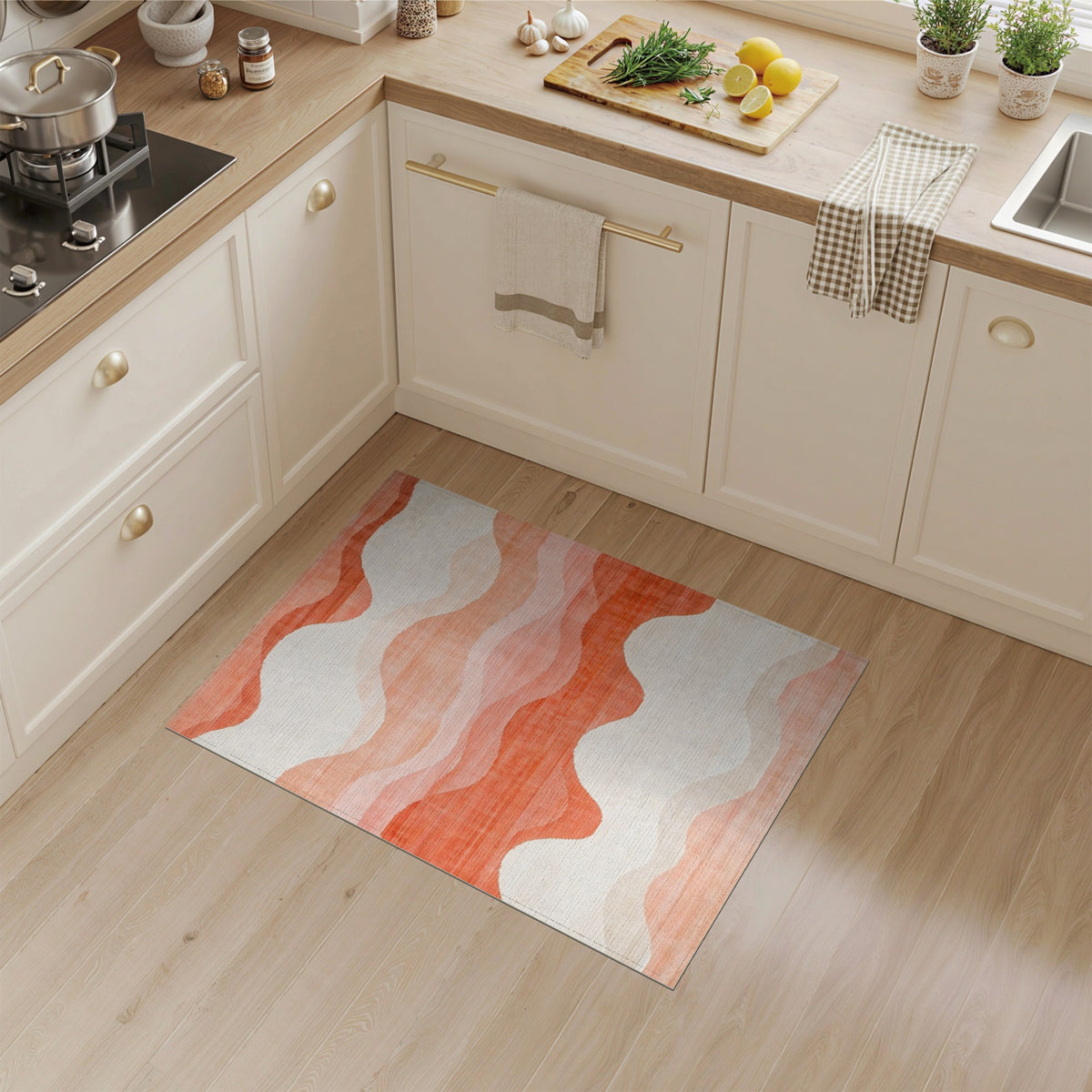 Orange Abstract Area Orange Wavy Abstract Area Rug