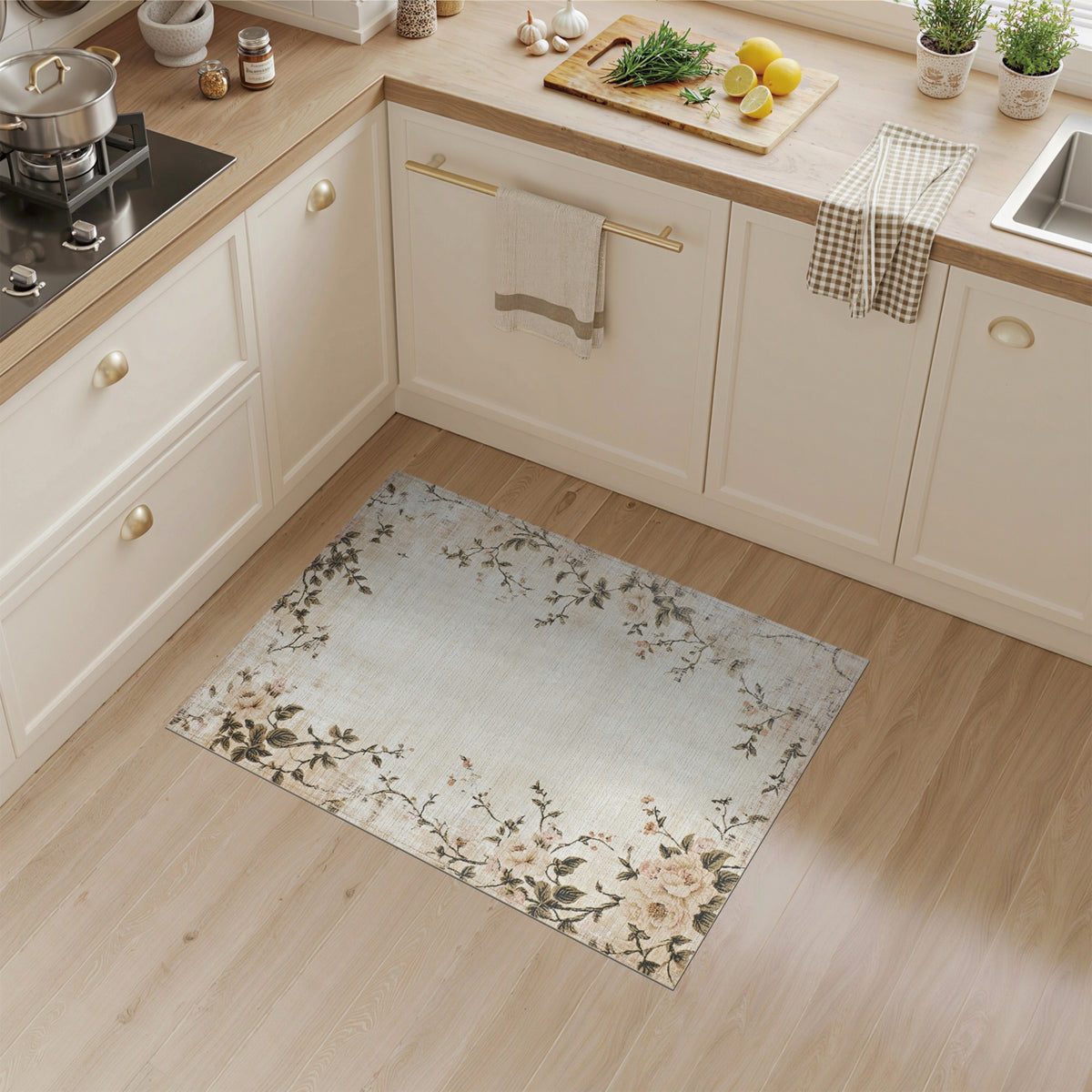 Beige Vintage Floral Area Rug