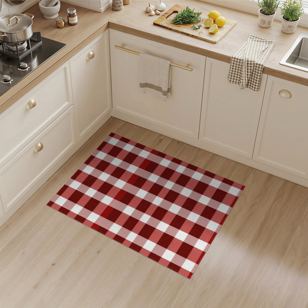 Red Checkered Red Checkered Washable Area Rug