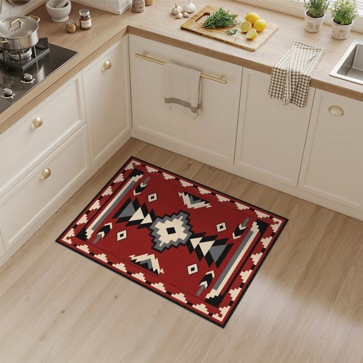 Red Geometric Red Heritage Tribal Geometric Area Rug