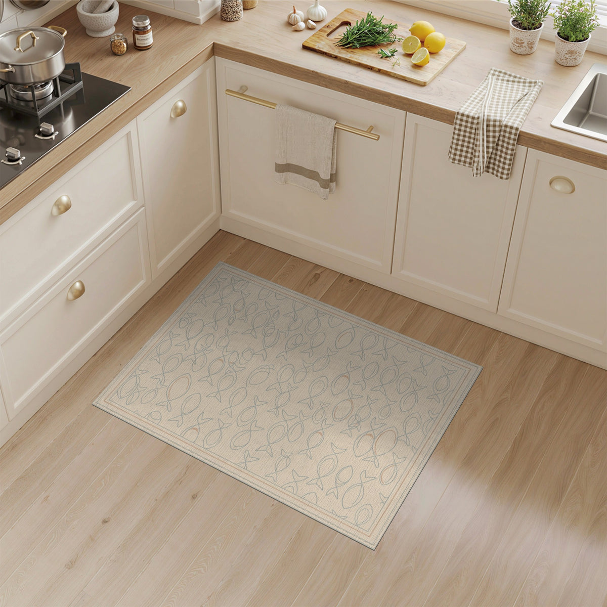 Beige Coastal Fish Area Rug