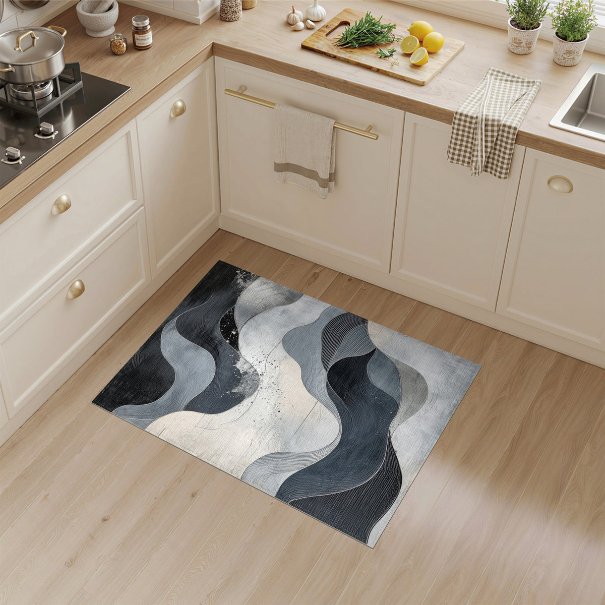 Abstract Area Black and White Abstract Wave Black White Area Rug