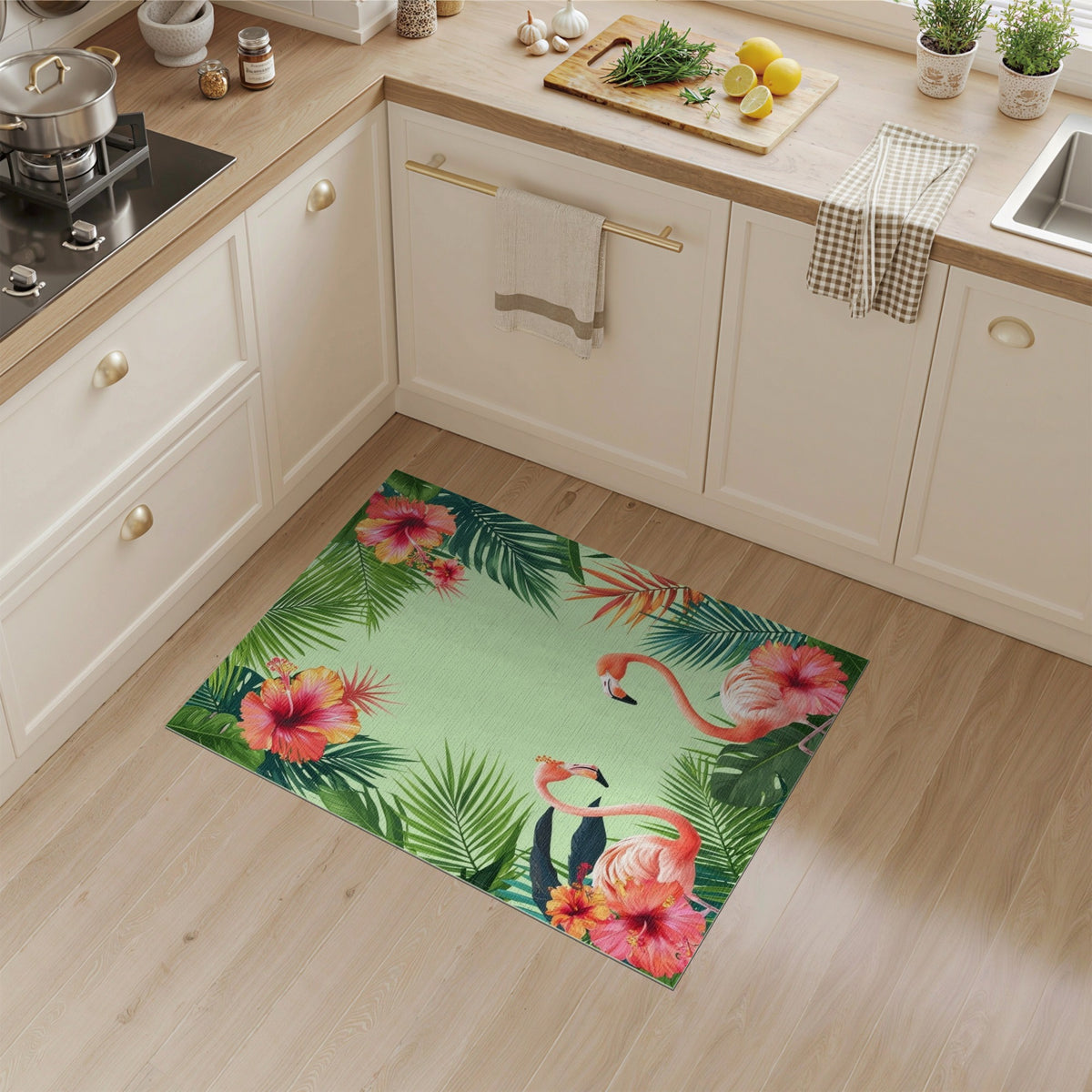 Pink Flamingo Hibiscus Area Rug