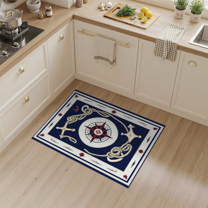 Nautical Compass Anchor Blue Area Rug