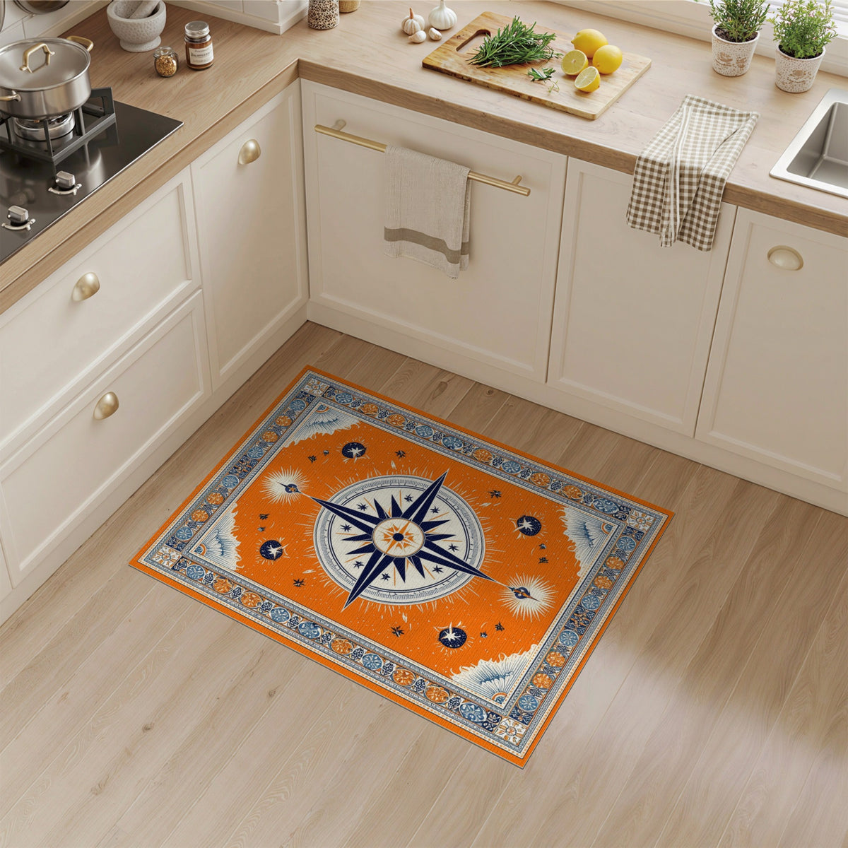 Orange Compass Rose Area Rug