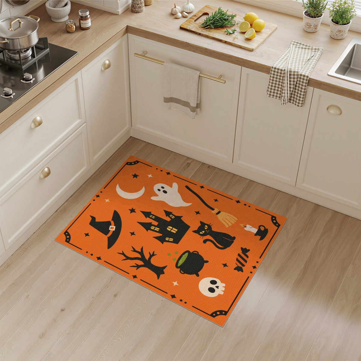 Spooky Halloween Orange Kids Cartoon Area Rug